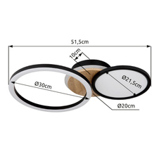 Stropní svítidlo kov černý matný, MDF, imitace tmavého dřeva, plast bílý, otočné/výklopné, DxŠxV:515x300x105mm, včetně LED 28W 230V, 3300lm zdroj, 2100lm výstup, 3000K
