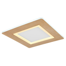 Stropní svítidlo kov bílý, akryl imitace dřeva, akryl bílý, DxŠxV:300x300x50mm, včetně LED 23,4W 230V, zdroj 2560lm, výstup 1300lm, CCT 2700-6500K, vnitřní LED 2700K, vnější LED 6500K