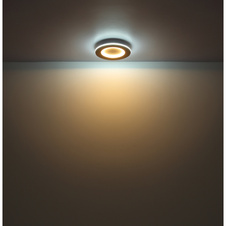 Stropní svítidlo kov bílý, akryl imitace dřeva, akryl bílý, DxŠxV:300x300x50mm, včetně LED 23,4W 230V, zdroj 2560lm, výstup 1300lm, CCT 2700-6500K, vnitřní LED 2700K, vnější LED 6500K