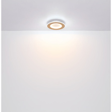 Stropní svítidlo kov bílý, akryl imitace dřeva, akryl bílý, DxŠxV:300x300x50mm, včetně LED 23,4W 230V, zdroj 2560lm, výstup 1300lm, CCT 2700-6500K, vnitřní LED 2700K, vnější LED 6500K