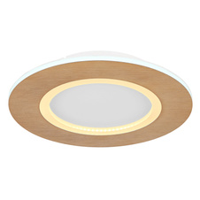 Stropní svítidlo kov bílý, akryl imitace dřeva, akryl bílý, Ø300mm, V:50mm, včetně LED 23,4W 230V, zdroj 2550lm, výstup 1370lm, CCT 2700-6500K, vnitřní LED 2700K, vnější LED 6500K