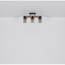 Závěsné svítidlo kov černý matný, dřevo tmavě hnědé, sklo kouřové barvy, kabel PVC černý, Ø:590 mm, V:980 mm, bez žárovek 6x E27 60W 230V
