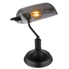 Stolní lampa, kov černý matný, sklo kouřové, kabel PVC černý, kolébkový vypínač na kabelu, DxŠxV:250x160x320mm, délka kabelu 1500mm, bez žárovky 1xE27, max. 60W 230V