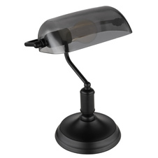 Stolní lampa, kov černý matný, sklo kouřové, kabel PVC černý, kolébkový vypínač na kabelu, DxŠxV:250x160x320mm, délka kabelu 1500mm, bez žárovky 1xE27, max. 60W 230V