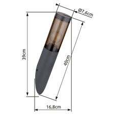 Venkovní svítidlo z nerezavějící oceli antracitové barvy, plast kouřové barvy, směr světla: nahoru, IP44, Ø:76mm, V:400mm, H:170mm, bez žárovky 1xE27 23W 230V