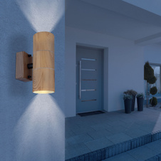 Venkovní svítidlo z nerezavějící oceli, imitace dřeva, čiré sklo, IP44, ŠxVxH:60x165x104mm, bez žárovek 2xGU10 35W 230V