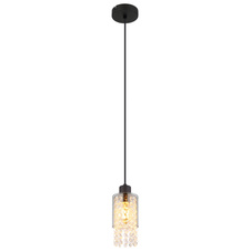 Závěsné svítidlo kov černý matný, sklo kouřové, sklo krystaly čiré, kabel PVC černý, Ø:100mm, V:1200mm, bez žárovky 1xE27 40W 230V