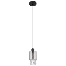 Závěsné svítidlo kov černý matný, sklo kouřové, sklo krystaly čiré, kabel PVC černý, Ø:100mm, V:1200mm, bez žárovky 1xE27 40W 230V