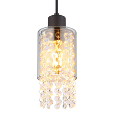 Závěsné svítidlo kov černý matný, sklo kouřové, sklo krystaly čiré, kabel PVC černý, Ø:100mm, V:1200mm, bez žárovky 1xE27 40W 230V