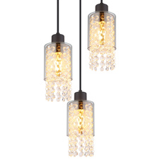 Závěsné svítidlo kov černý matný, sklo kouřové, sklo krystaly čiré, kabel PVC černý, Ø:250mm, V:1200mm, bez žárovek 3xE27 40W 230V