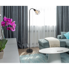 Stojací svítidlo kov černý matný, kovová mřížka černá matná, vypínač na kabelu, Flexo, DxŠxV:370x220x1750mm, délka kabelu 1800mm, bez žárovky 1xE27 40W 230V