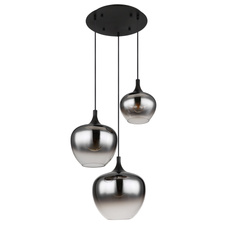 Závěsné svítidlo kov černý matný, kouřové sklo, kabel textil černý, Ø:480 mm, V:1200 mm, Ø:1x18, 1x24, 1x29cm, bez žárovek 3xE27 40W 230V