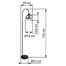 Stojací svítidlo kov černý matný, kouřové sklo, textilní kabel černý, vypínač na kabelu, DxŠxV:390x250x1500mm, délka kabelu 1800mm, bez žárovky 1xE27 40W 230V