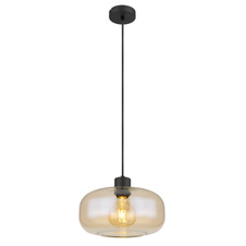 Závěsné svítidlo kov černý matný, sklo jantarové, možnost nastavení výšky, Ø:280mm, V:1200mm, bez žárovky 1xE27 40W 230V