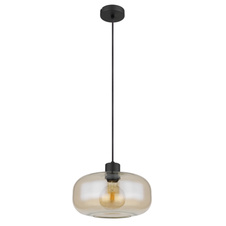 Závěsné svítidlo kov černý matný, sklo jantarové, možnost nastavení výšky, Ø:280mm, V:1200mm, bez žárovky 1xE27 40W 230V