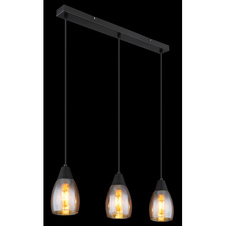 Závěsné svítidlo kov černý matný, sklo jantarové, kabel PVC černý, možnost nastavení výšky, DxŠxV:550x100x1200mm, bez žárovek 3x E27 15W 230V