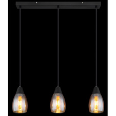Závěsné svítidlo kov černý matný, sklo jantarové, kabel PVC černý, možnost nastavení výšky, DxŠxV:550x100x1200mm, bez žárovek 3x E27 15W 230V
