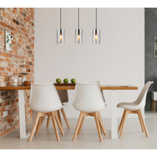 Závěsné svítidlo, kov černý matný, sklo kouřové, možnost nastavení výšky, DxŠxV:630x110x1200mm, bez žárovek 3xE14, max. 25W 230V