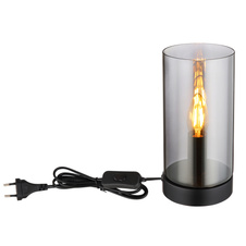 Stolní lampa, kov černý matný, sklo kouřové, kolébkový vypínač na kabelu, Ø:110mm, V:220mm, délka kabelu 1500mm, bez žárovky 1xE14, 25W 230V