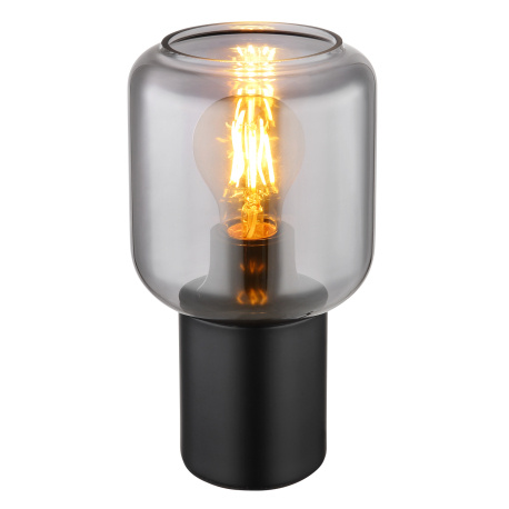 Stolní lampa, kov černý matný, sklo kouřové, textilní kabel černý, kolébkový vypínač na kabelu, Ø:130mm, V:240mm, délka kabelu 1500mm, bez žárovky 1xE27, max. 40W 230V