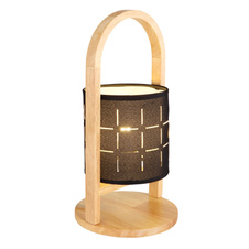 Stolní svítidlo přírodní dřevo, textil černý, kabel PVC černý, kolébkový vypínač na kabelu, Ø:160mm, V:330mm, délka kabelu 1500mm, bez žárovky 1xE14 40W 230V