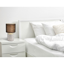 Stolní svítidlo chromované, keramika, textil černý, kabel PVC černý, kolébkový vypínač na kabelu, Ø:185mm, V:330mm, délka kabelu 1500mm, bez žárovky 1xE14 40W 230V