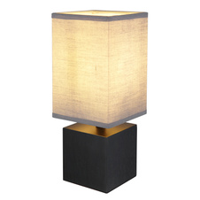 Stolní svítidlo dřevo černé, textil antracit, kabel PVC černý, kolébkový vypínač na kabelu, DxŠxV:120x120x300mm, délka kabelu 1500mm, bez žárovky 1xE27 7W 230V