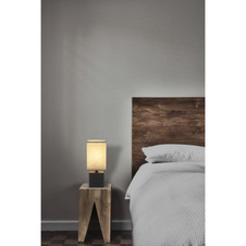 Stolní svítidlo dřevo černé, textil antracit, kabel PVC černý, kolébkový vypínač na kabelu, DxŠxV:120x120x300mm, délka kabelu 1500mm, bez žárovky 1xE27 7W 230V