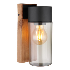 Venkovní svítidlo nerezová ocel imitace dřeva, nerezová ocel černá matná, sklo kouřové barvy, směr světla: dolů, IP44, ŠxV:90x225mm, H:124mm, bez žárovky 1xE27 40W 230V