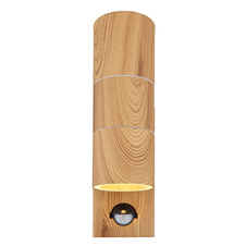 Venkovní svítidlo z nerezavějící oceli, imitace dřeva, čiré sklo, včetně senzoru, IP44, ŠxVxH:70x215x110mm, bez žárovek 2xGU10 35W 230V