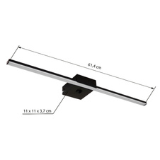Nástěnné svítidlo kov černý, hliník černý matný, plast bílý, kolébkový vypínač na výrobku, ŠxV:615x37mm, H:110mm, včetně LED 12W 230V, 1330lm zdroj, 590lm výstup, 4000K