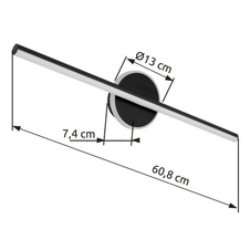 Nástěnné svítidlo kov černý matný, akryl bílý, IP44, DxŠxV: 608x130x74mm, včetně LED 10W 230V, 980lm zdroj, 630lm výstup, 4000K