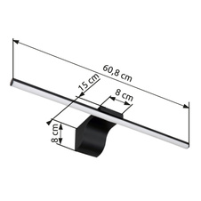 Nástěnné svítidlo kov černý matný, akryl bílý, IP44, DxŠxV:608x80x150mm, včetně LED 10W 230V, 1020lm zdroj, 560lm výstup, 4000K