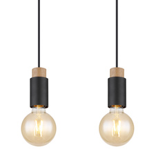 Závěsné svítidlo kov černý matný, dřevo tmavě hnědé, kabel PVC černý, DxŠxV:750x80x1200mm, bez žárovek 4xE27 40W 230V