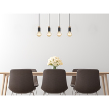 Závěsné svítidlo kov černý matný, dřevo tmavě hnědé, kabel PVC černý, DxŠxV:750x80x1200mm, bez žárovek 4xE27 40W 230V