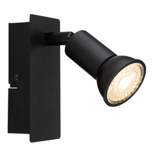 Nástěnné svítidlo kov černý matný, kolébkový vypínač na výrobku, ŠxV:60x120mm, H:90mm, bez 1xGU10 35W 230V