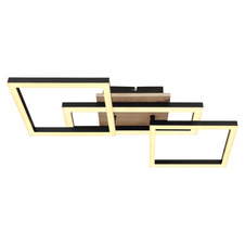 Stropní svítidlo kov černý matný, MDF, imitace tmavého dřeva, plast bílý, otočné, DxŠxV:700x310x120mm, včetně LED 24W 230V, 2750lm zdroj, 1450lm výstup, 3000K