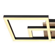 Stropní svítidlo kov černý matný, MDF, imitace tmavého dřeva, plast bílý, otočné, DxŠxV:700x310x120mm, včetně LED 24W 230V, 2750lm zdroj, 1450lm výstup, 3000K