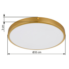 Stropní svítidlo kov mosaz matná barva, plast bílý, Ø:350mm, V:30mm, LED 22W 230V, 2220lm zdroj, 1800lm výstup, 3000K