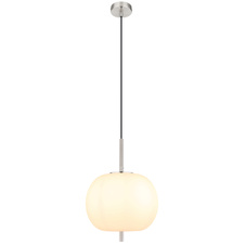 Závěsné svítidlo kov nikl matný, sklo bílé, kabel PVC černý, možnost nastavení výšky, Ø:300mm, V:1200mm, bez žárovky 1x E27 60W 230V