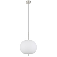 Závěsné svítidlo kov nikl matný, sklo bílé, kabel PVC černý, možnost nastavení výšky, Ø:300mm, V:1200mm, bez žárovky 1x E27 60W 230V