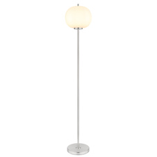 Stojací lampa kov nikl matný, sklo bílé, vypínač, Ø:300mm, V:1600mm, délka kabelu 1800mm, bez žárovky 1x E27 60W 230V