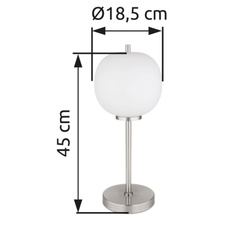 Stolní lampa kov nikl matný, sklo bílé, vypínač na kabelu, Ø:185mm, V:450mm, délka kabelu 1500mm, bez žárovky 1x E14 40W 230V