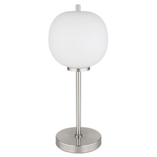 Stolní lampa kov nikl matný, sklo bílé, vypínač na kabelu, Ø:185mm, V:450mm, délka kabelu 1500mm, bez žárovky 1x E14 40W 230V