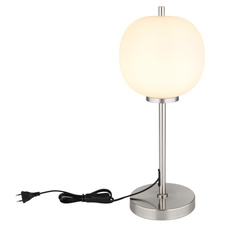 Stolní lampa kov nikl matný, sklo bílé, vypínač na kabelu, Ø:185mm, V:450mm, délka kabelu 1500mm, bez žárovky 1x E14 40W 230V