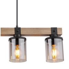 Závěsné svítidlo kov černý matný, dřevo tmavě hnědé, sklo kouřové barvy, kabel PVC černý, DxŠxV:730x100x1330mm, bez žárovek 4xE27 60W 230V