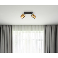 Nástěnné svítidlo kov černý matný, sklo kouřové barvy, mosazný kroužek, vypínač, DxŠxV:260x100x125mm, bez žárovek 2x E27 40W 230V