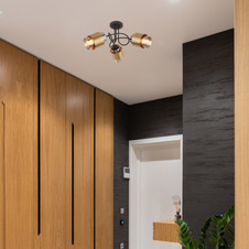 Stropní svítidlo kov černý matný, sklo kouřové, mosazný kroužek, Ø:500mm, V:260mm, bez žárovek 3x E27 40W 230V