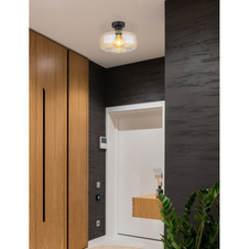 Stropní svítidlo kov černý matný, sklo jantarové, Ø:280mm, V:205mm, bez žárovky 1xE27 40W 230V