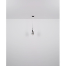 Závěsné svítidlo kov černý matný, imitace popraskaného skla kouřové barvy, textilní kabel černý, možnost nastavení výšky, DxŠxV:880x130x1200mm, bez žárovek 4x E14 LED 9W 230V